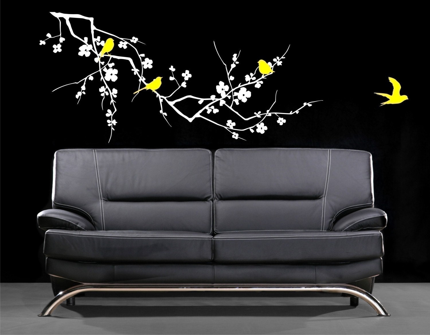 Wall Decals Cherry Blossom Branch with Birds - Vinyl Wall Art