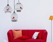 Birdcage Wall Decals with 3 birds - Wall Stickers