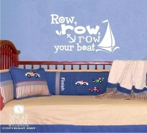 Wall Decals Row Your Boat - Vinyl Nursery Text Wall Words Stickers Art Wall Quote