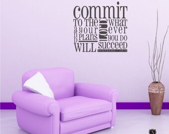 Wall Decals Proverbs 16:3 Scripture Design - Vinyl Wall Words Stickers Art Wall Quotes