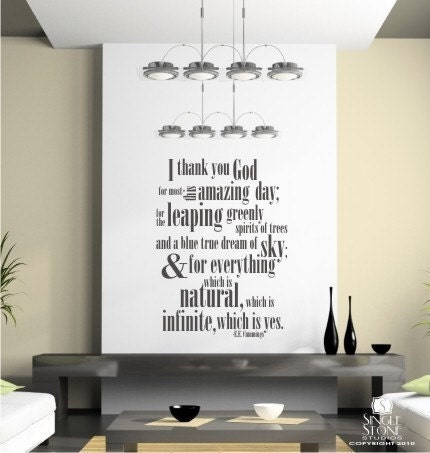 Wall Decals Quote ee cummings Thank You God - Vinyl Text Wall Words Stickers Art