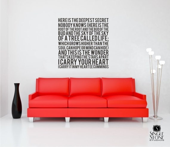 Wall Decal Quote Text ee cummings I Carry Your Heart - Vinyl Subway Art