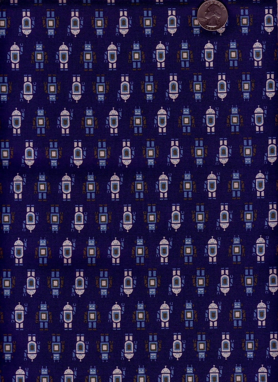 Last One Yard Japanese Linen Blend Fabric Kokka Trefle Robots Blue Natural RESERVED for s