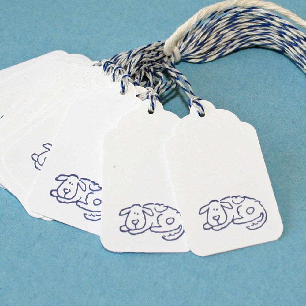 SALE Blue Puppy Dog Tags, 50 Small, tied with blue bakers twine