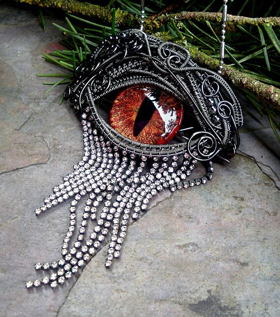 Gothic Steampunk Mink Evil Eye Pin Pendant with Autumn Splendor Eye