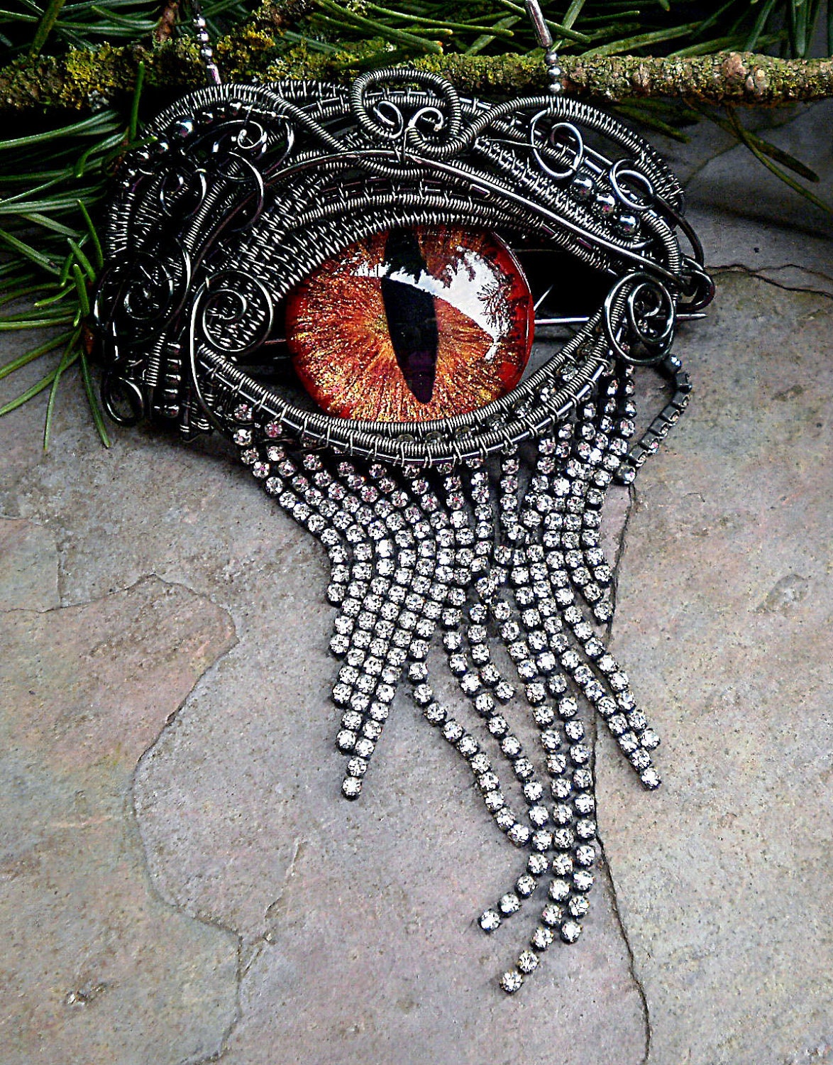 Gothic Steampunk Mink Evil Eye Pin Pendant with Autumn Splendor Eye