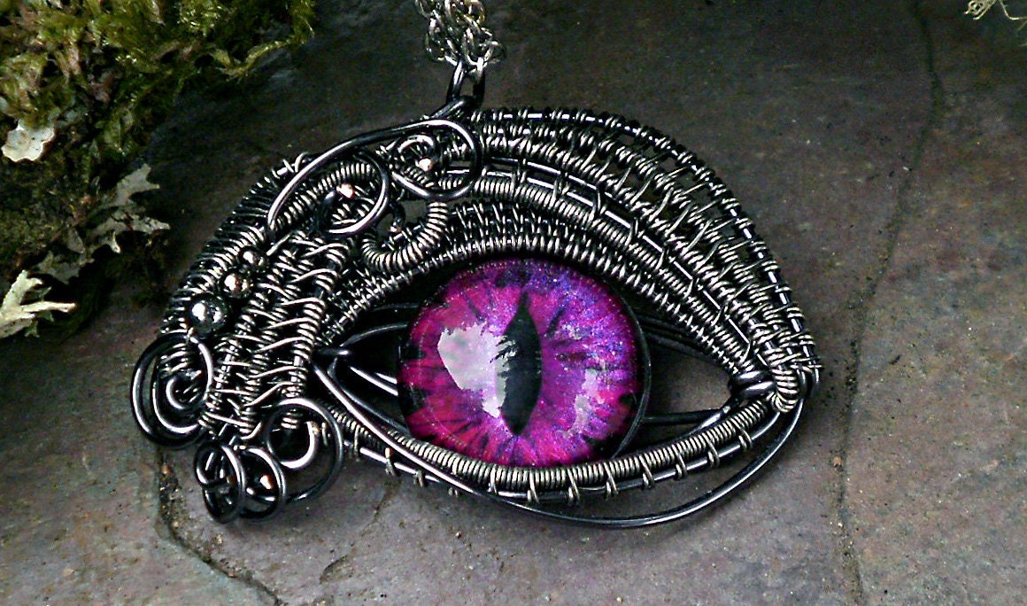 Gothic Steampunk Mink Evil Eye Pendant with Hot Pink Eye Itty Bitty