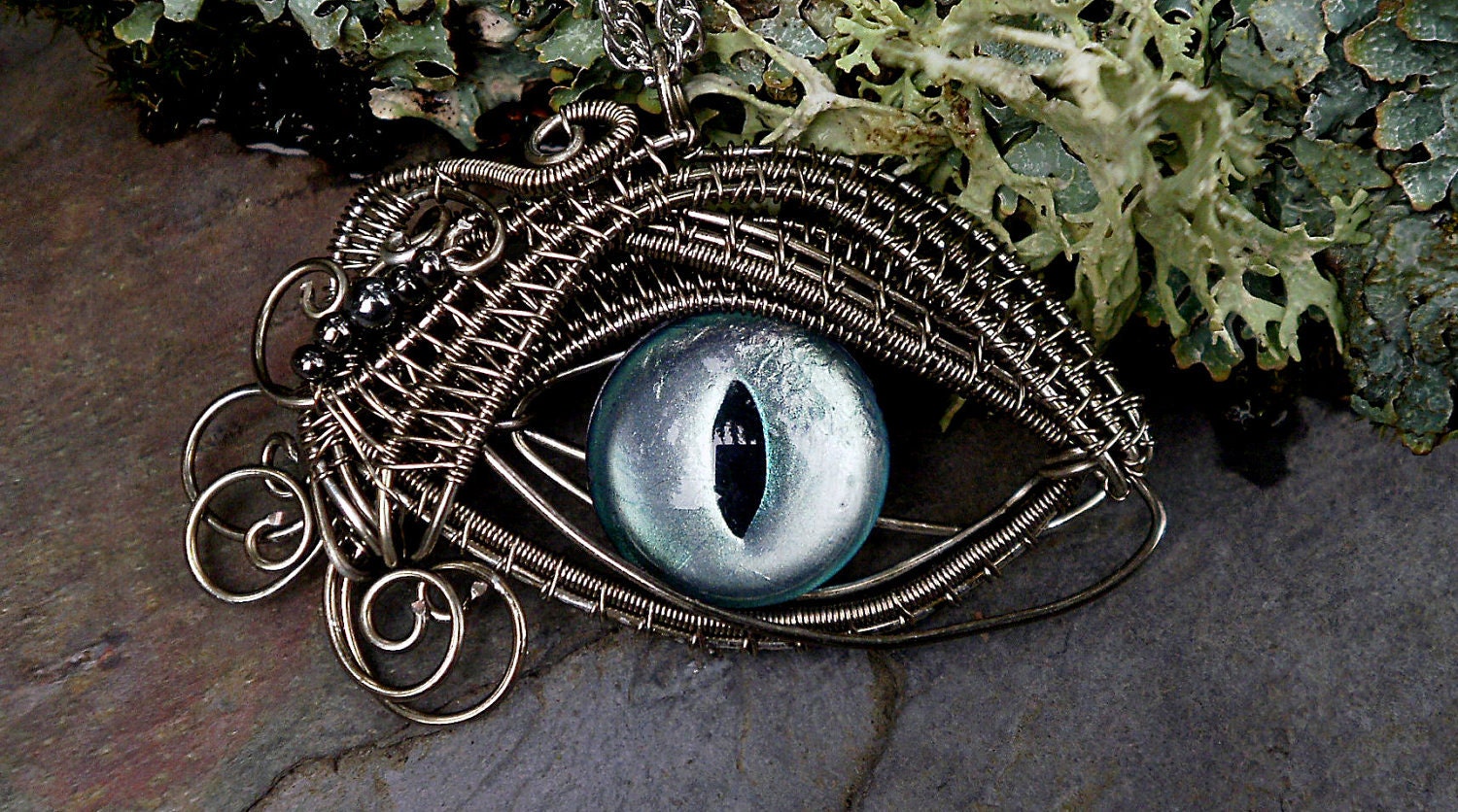 Gothic Steampunk Sable Pendant Evil Eye Mint Green