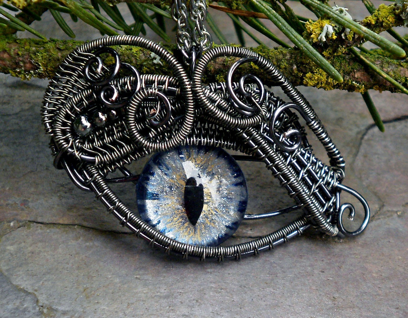 SOLD Gothic Steampunk Mink Evil Eye Pendant with Midnight Blue Eye Itty Bitty
