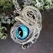 Gothic Botanical Steampunk Evil Eye Pendant in Silver and Blue
