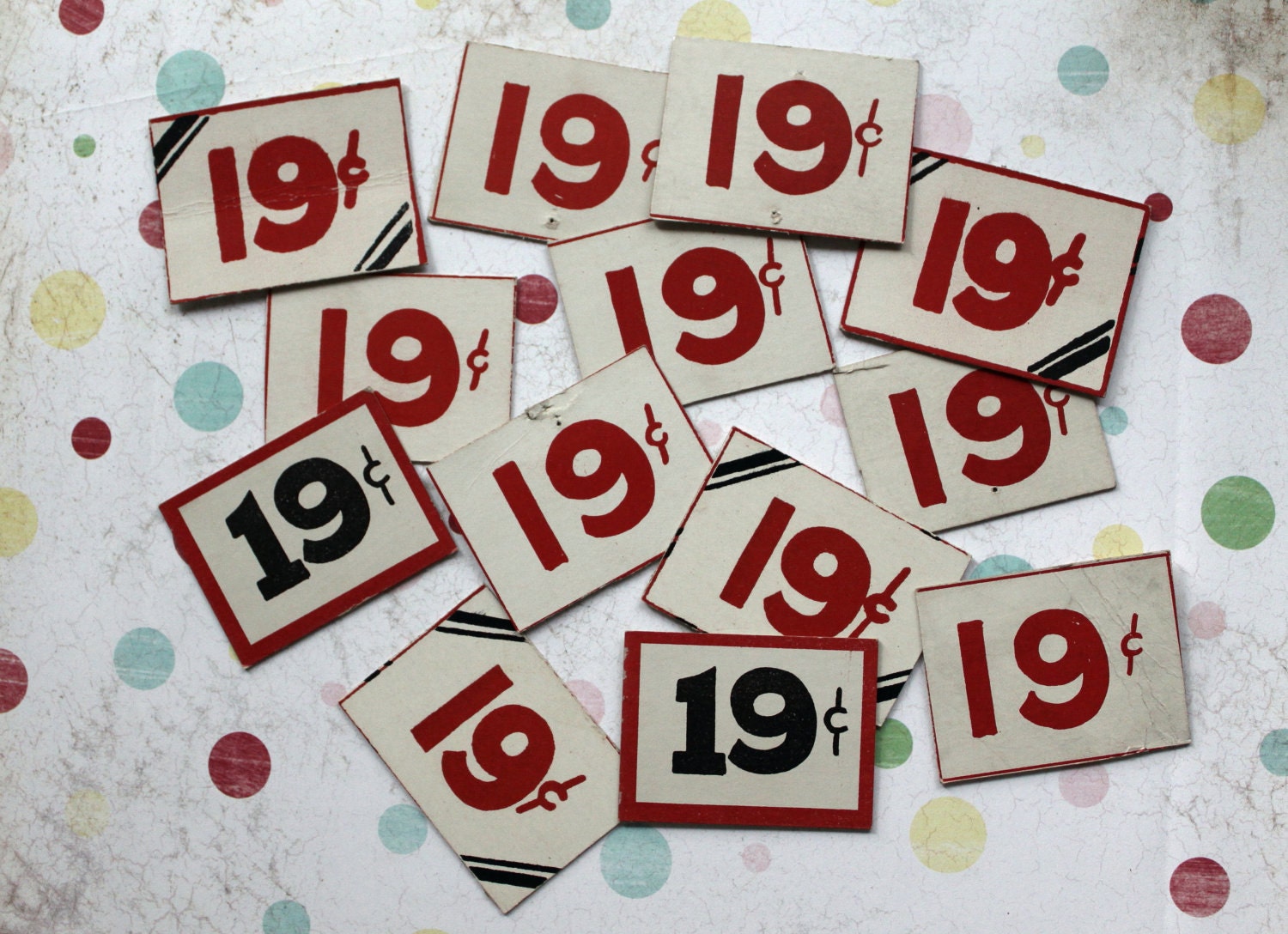 Lot of 13 vintage dime store price signs 19 cents