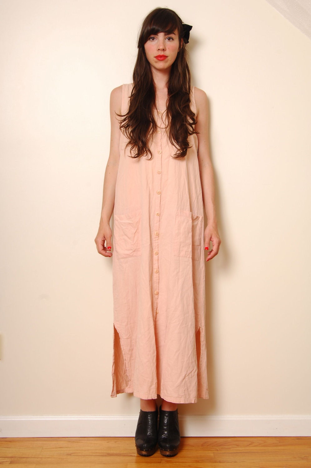 Pale Peach Button Up Beach Dress Size S-M