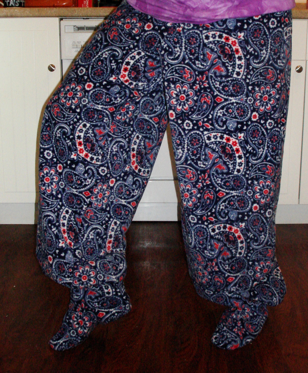 Footed Pajama Bottoms Blue Paisley Adult Extra by IncognitoCo
