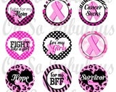 Breast Cancer Awareness Pink Ribbon Bottle Cap Images Version 03 Digital Printable File 4x6