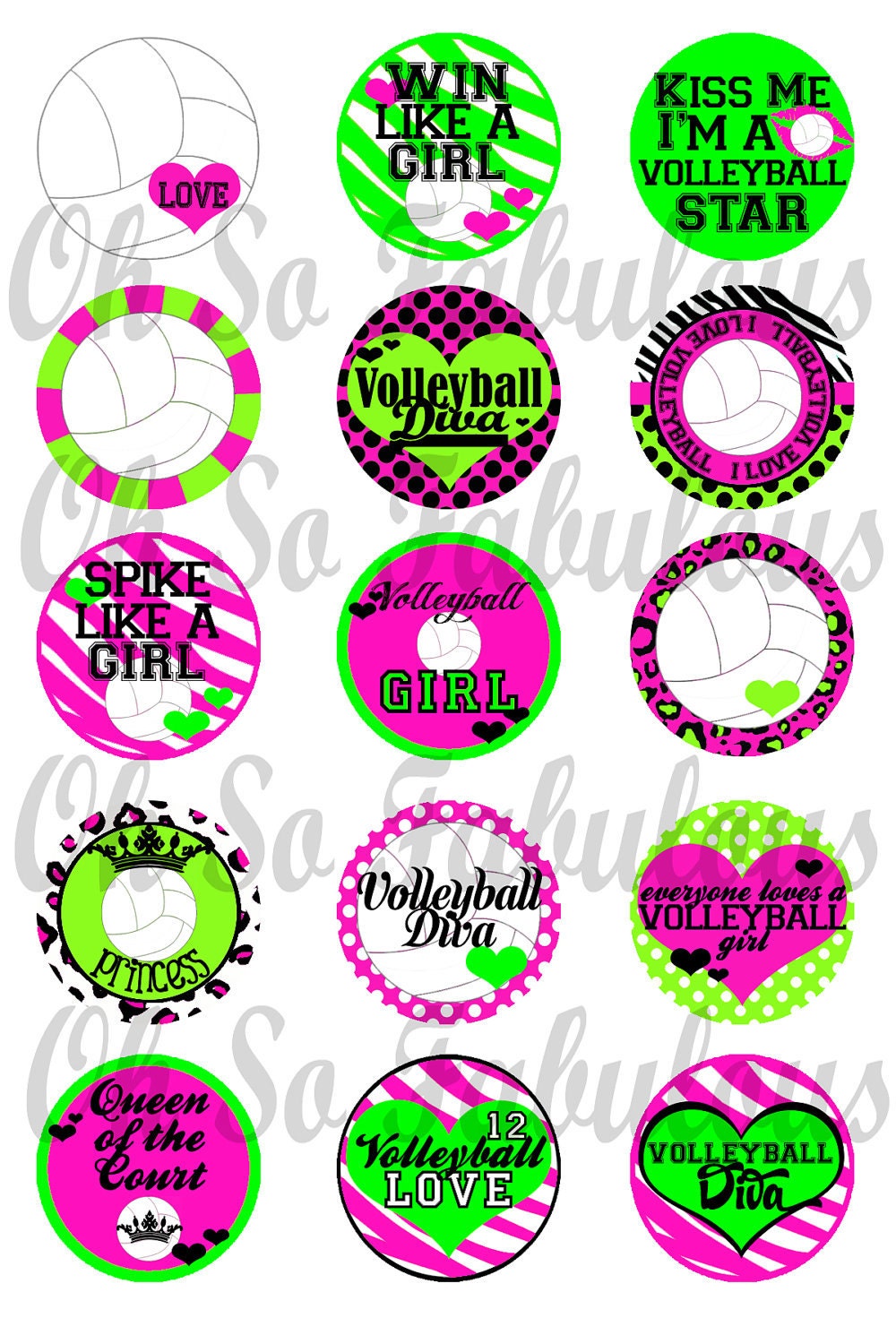 Volleyball Diva Girly Bottle Cap Images Digital Printable File 4x6