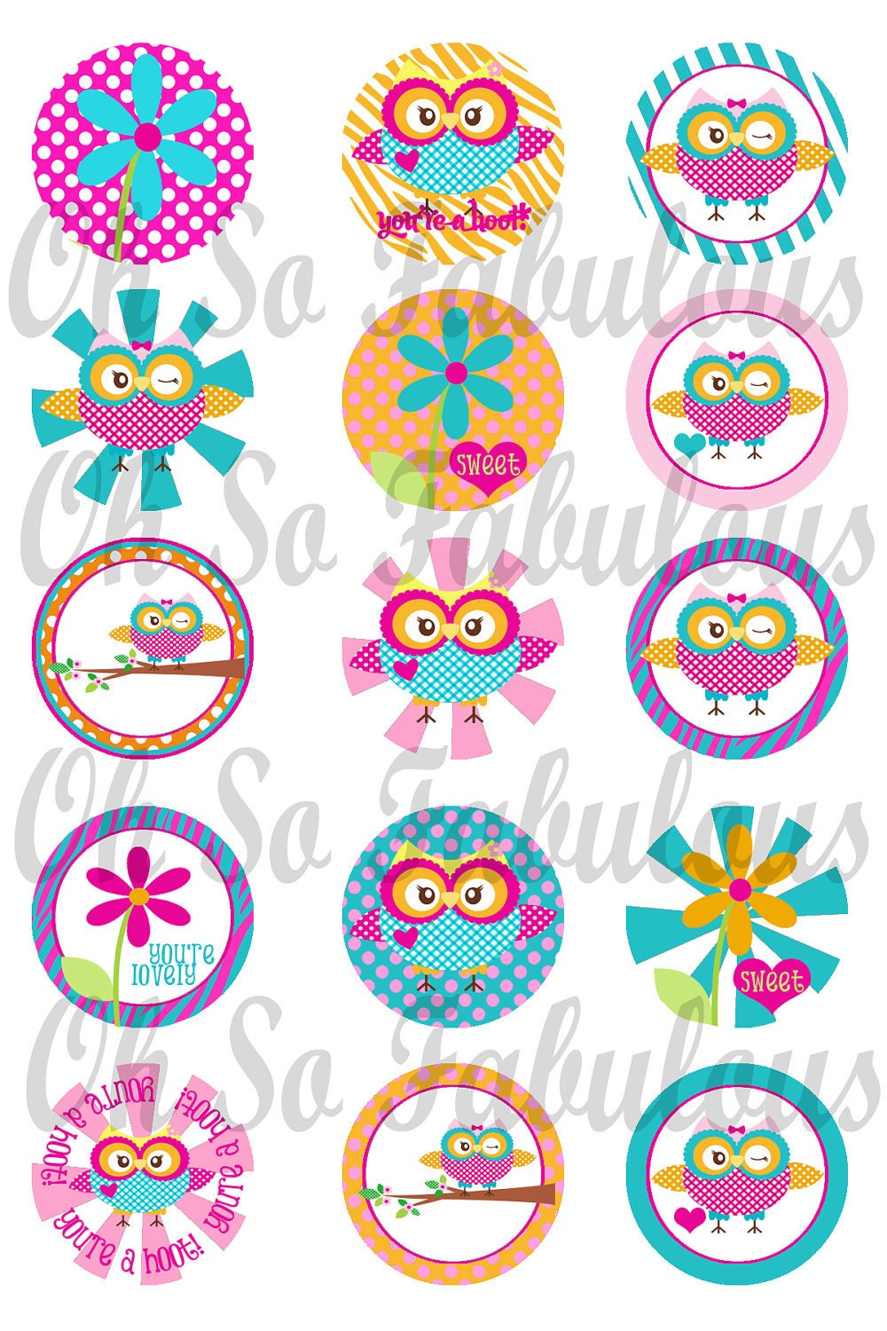 You're a Hoot Bottle Cap Images Digital Printable File 4x6