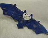 Gold Snowflakes on Blue with White Faux fur - Bat Coffee Cozy, Cup Sleeve, Stuffed Animal
