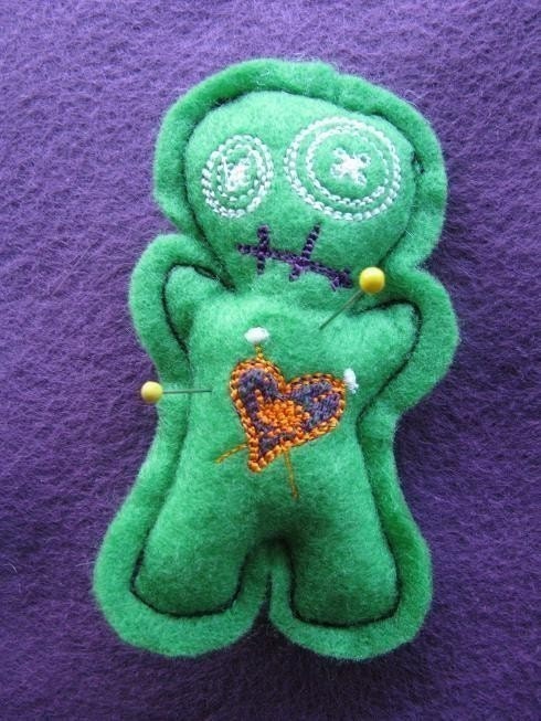 Voodoo Doll Pin Cushion or Pocket Pal - Green GLOW in the dark