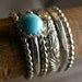 Sterling Silver Stacking Rings with Flower Bud and Turquoise Cabochon