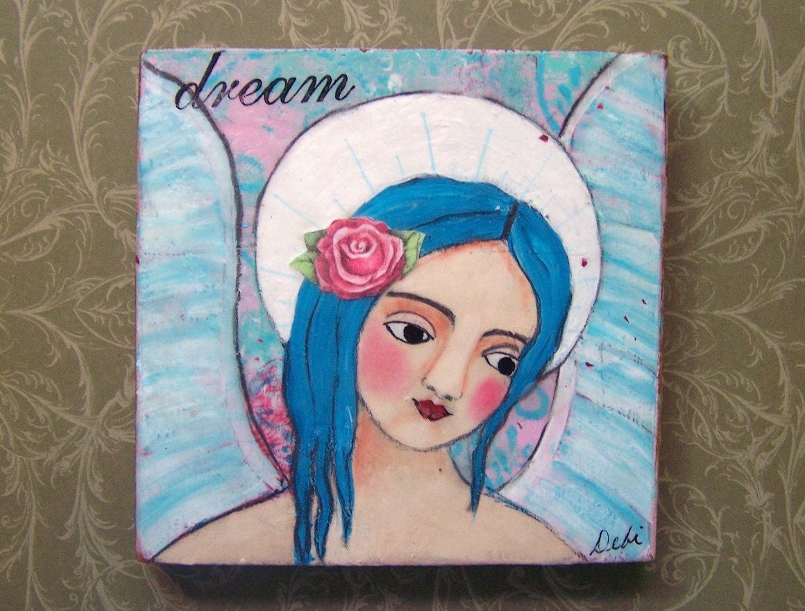 Encaustic Angel Folk Art Original Painting Inspirational Free Shipping