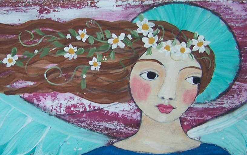 Folk Art Angel Original Painting 24" x 5 1/2" on Salvaged Wood