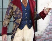 Iridescent Prussian Blue and Gold Tapestry Swallowtail Steampunk Waistcoat