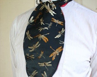 Black Dragonfly Silk Brocade and Red Satin Ascot