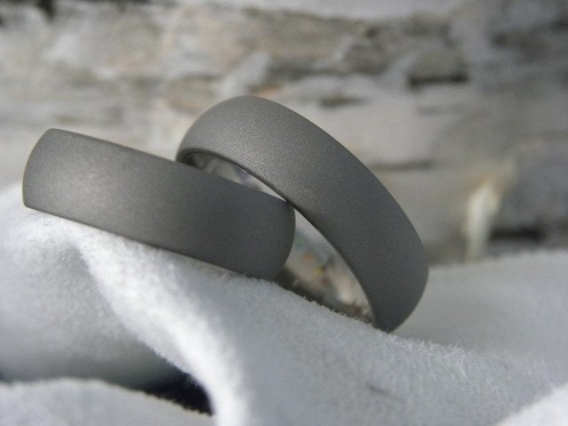 Titanium Ring SET Matte Sandblasted Gray Wedding Bands
