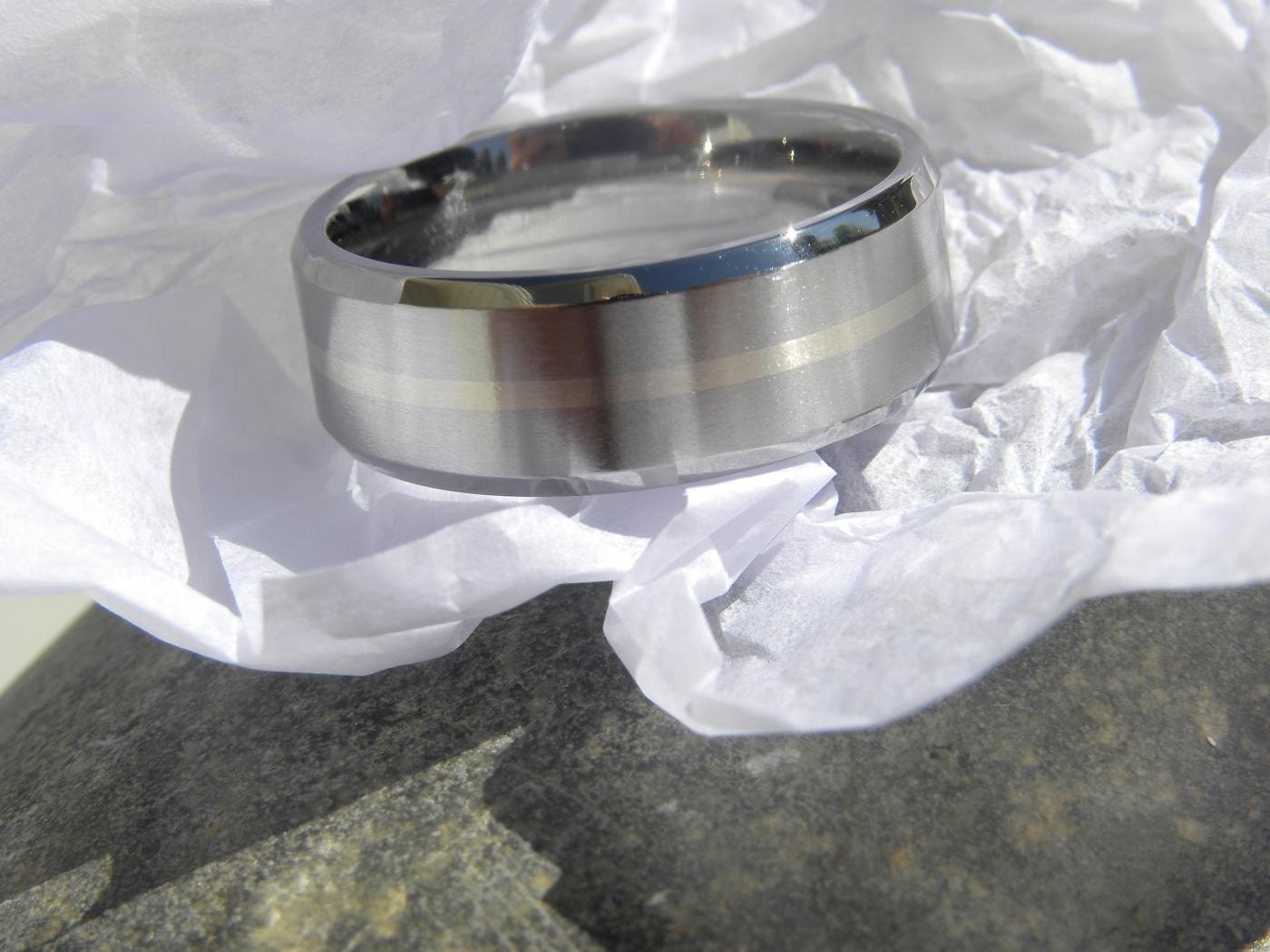 Titanium White Gold Inlay Ring or Wedding Band