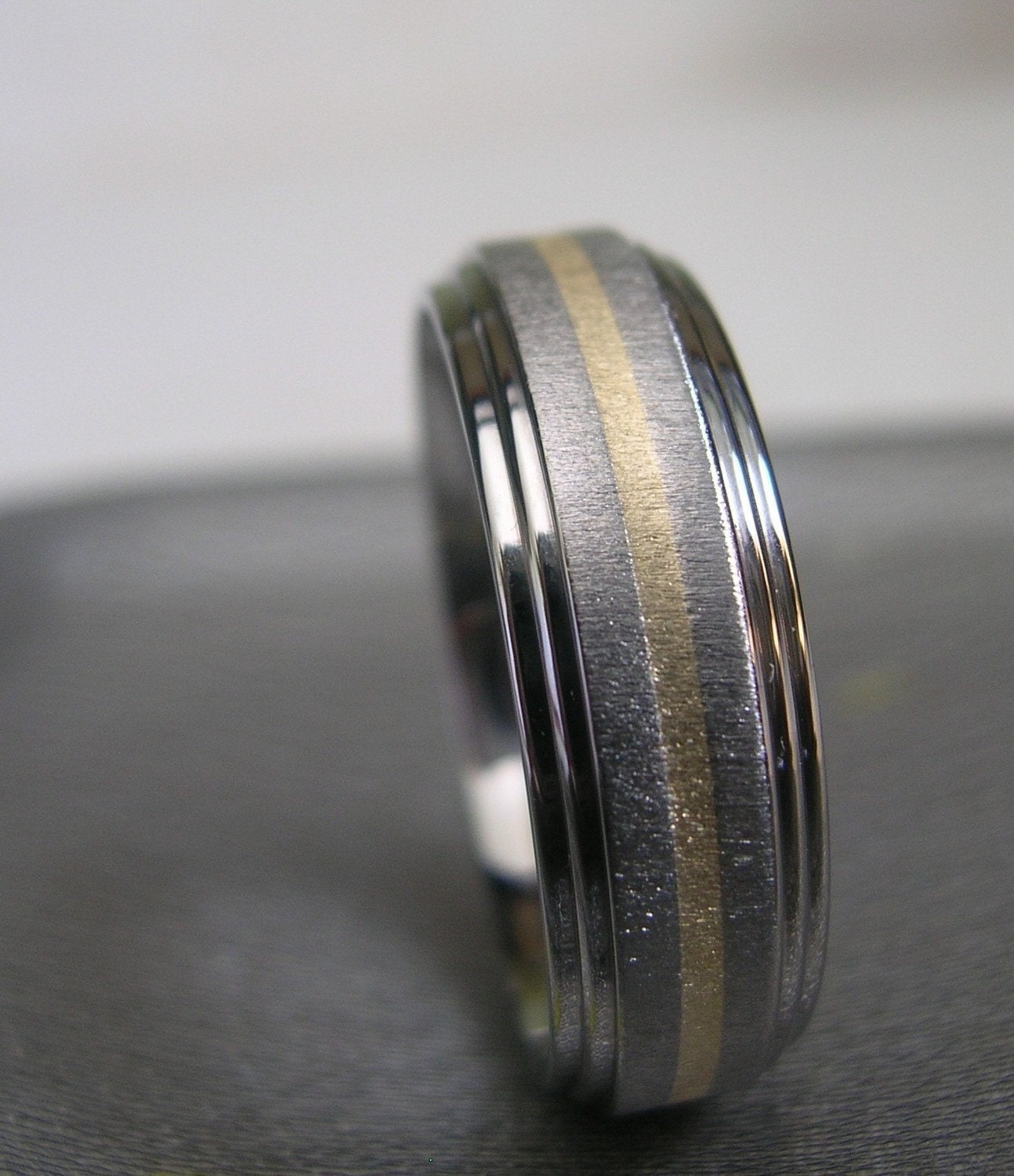 Titanium Yellow Gold Ring or Wedding Band  Unique Non Traditional