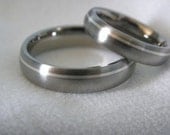 Titanium Ring SET Domed Profile with Offset Pinstripe Silver Inlay Wedding Bands