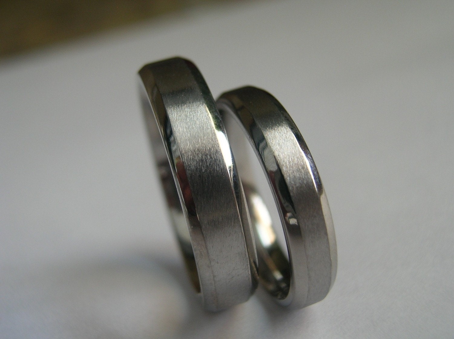 Titanium Ring SET Wedding Bands Beveled Edges AX15