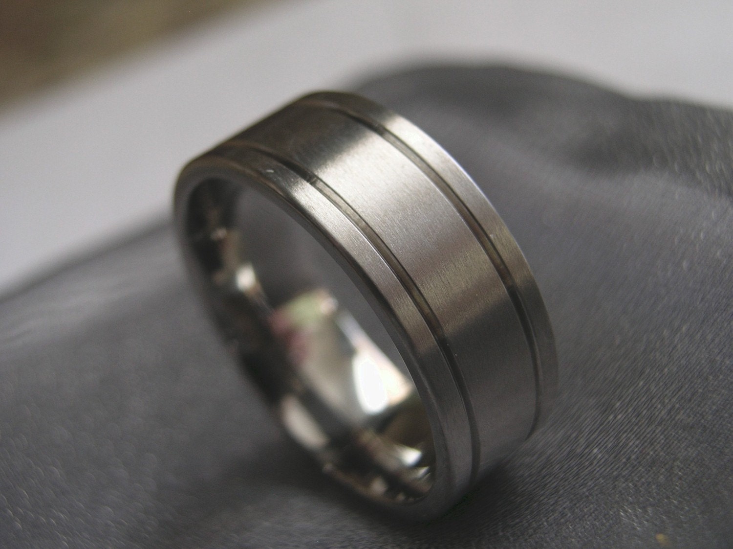 Double Grooved Titanium Ring or Wedding Band