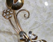Vintage 30s Sterling Retro Vermeil Rhinestone Brooch