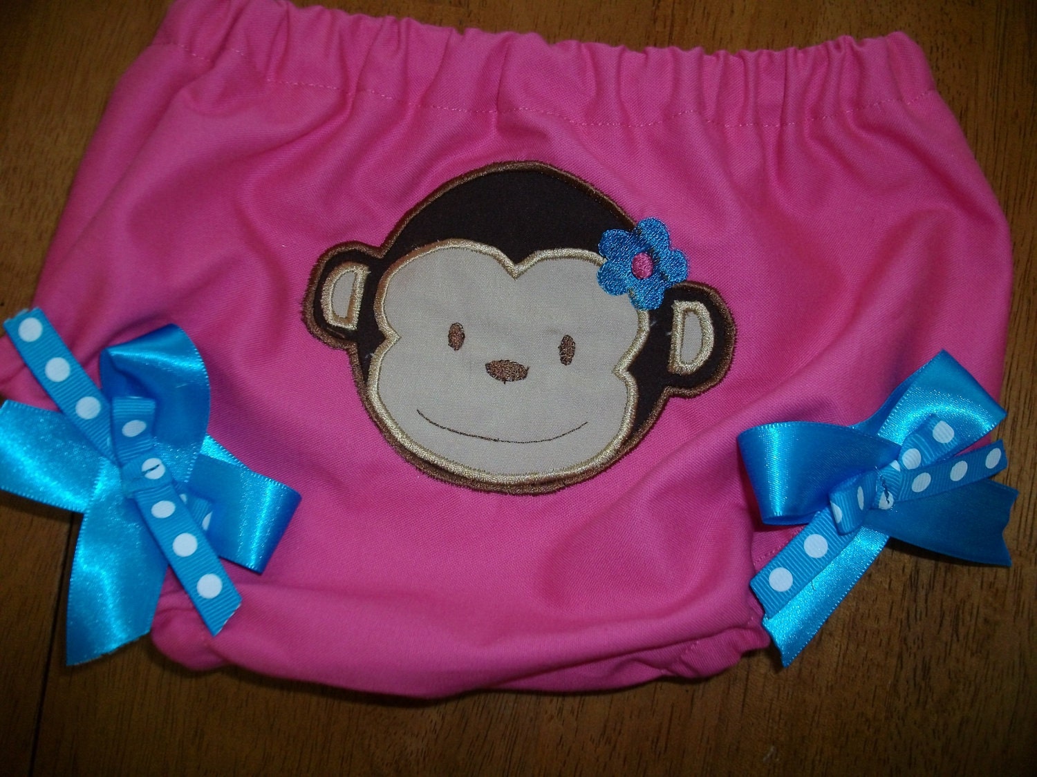Mod Monkey bloomers with blue ribbon