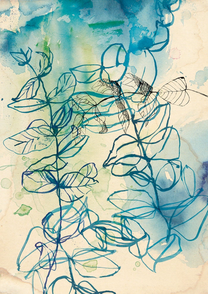 Blue Wash Leaf archival quality print
