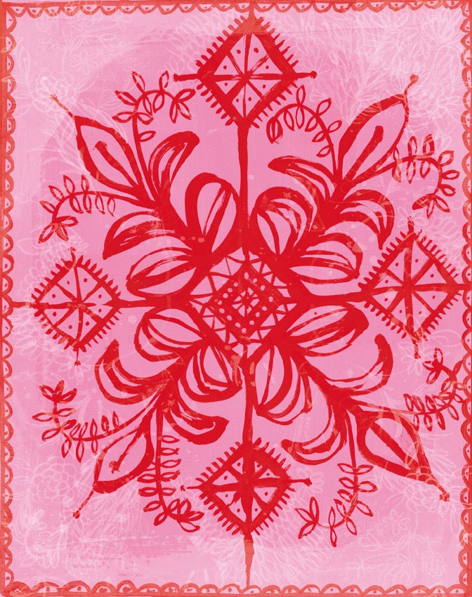 Folk Pattern fine art print - a Sweet William illustration on archival paper.