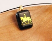 Dressage Horse pendant - gold dichroic horse on black fused glass (1889)