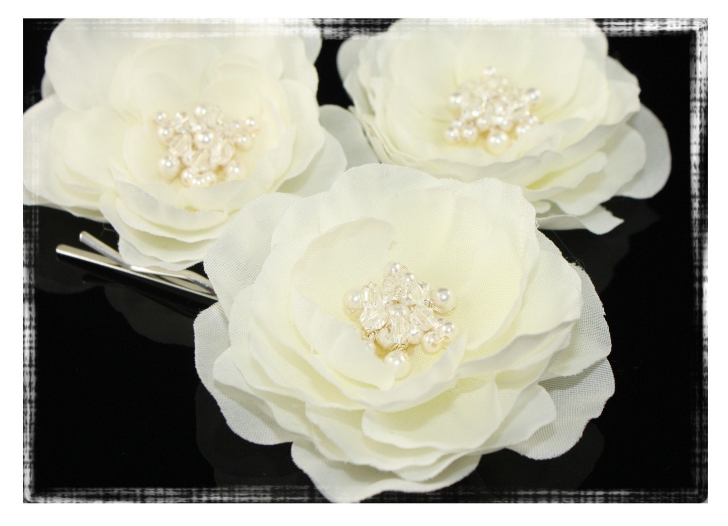 Set of Two Ivory Whimsical Flower Hair Pins