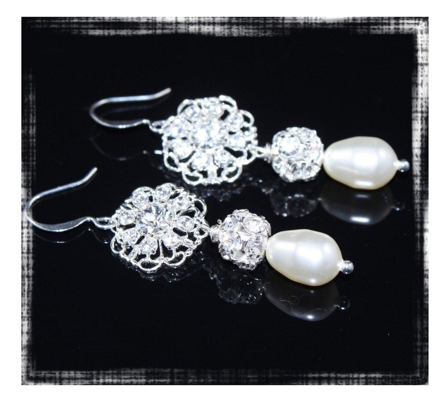 Rhinestone and Pearl Earrings