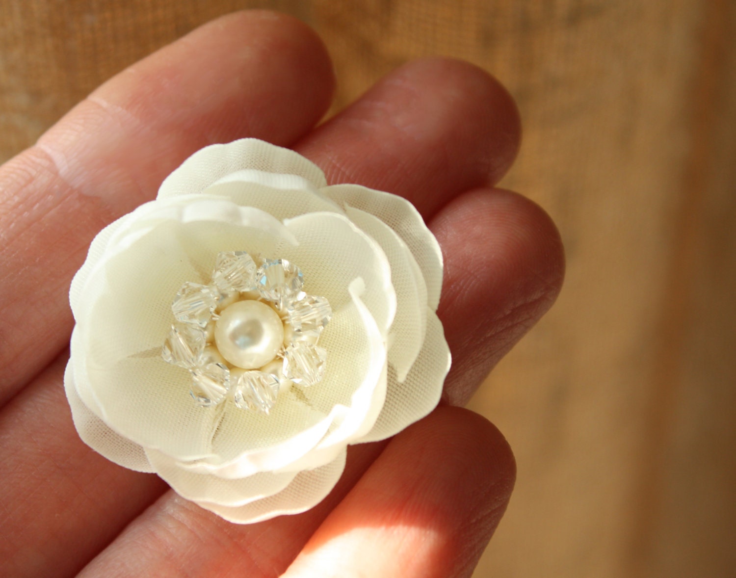 Bridal Mini Ivory Hair Flowers Set of Three with Pearls and Crystals "Whimsical Design"