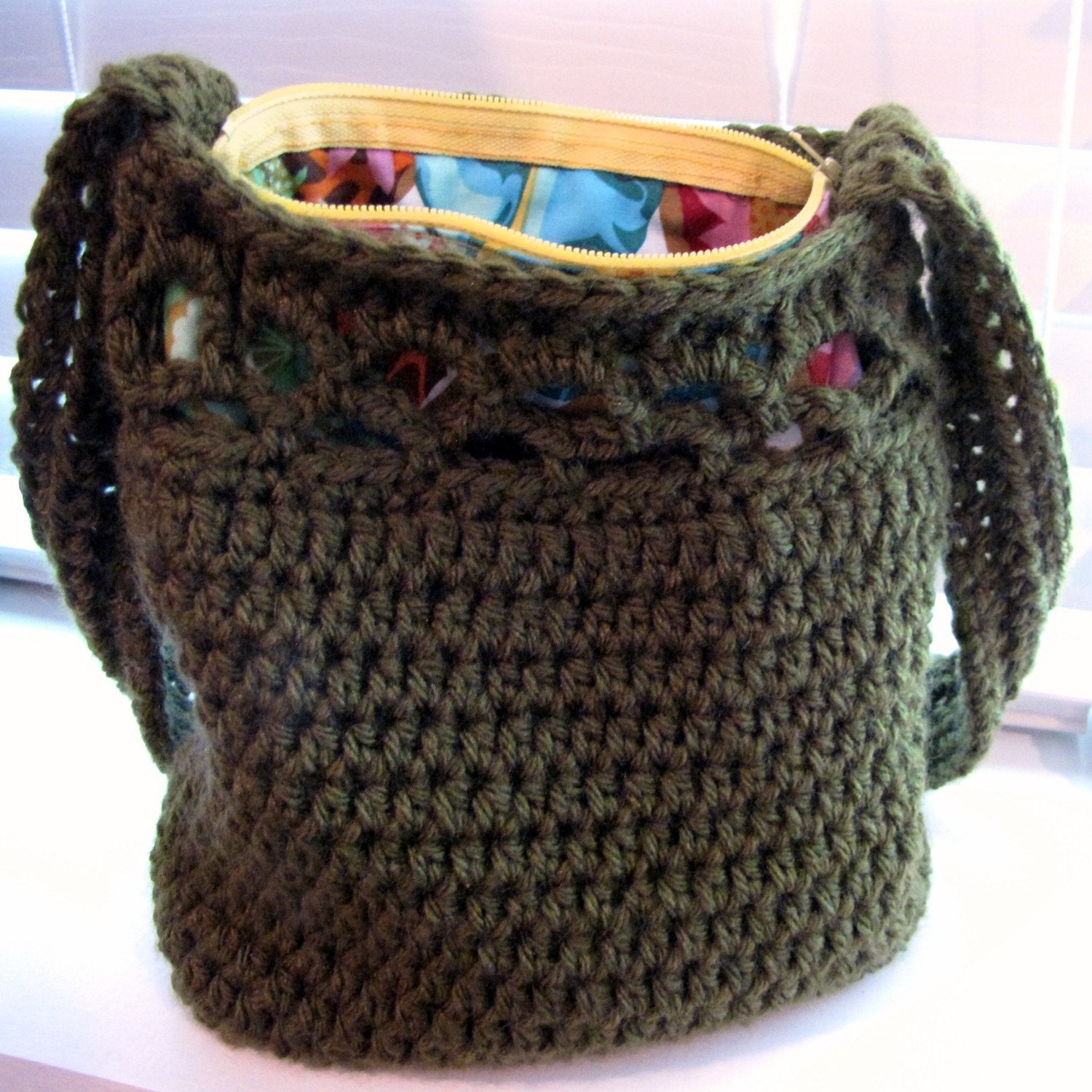 Lined Crocheted Purse Lichen Green - MaticStudio