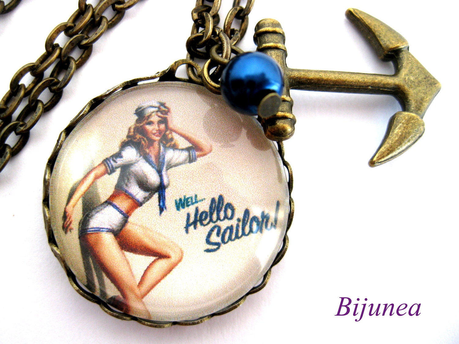 Hello sailor Pin-up necklace -Nautical necklace -  Ahoy necklace - Sailor necklace - Sailor necklace n416