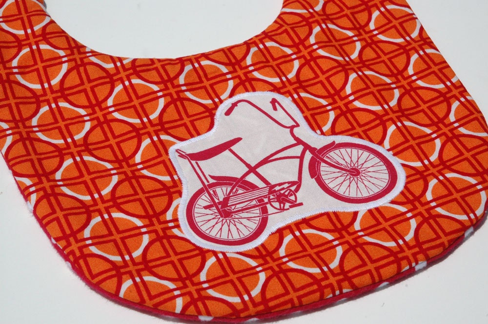 Retro Bike Bib Red and Orange Geometric Modern Baby Bib - babybolt