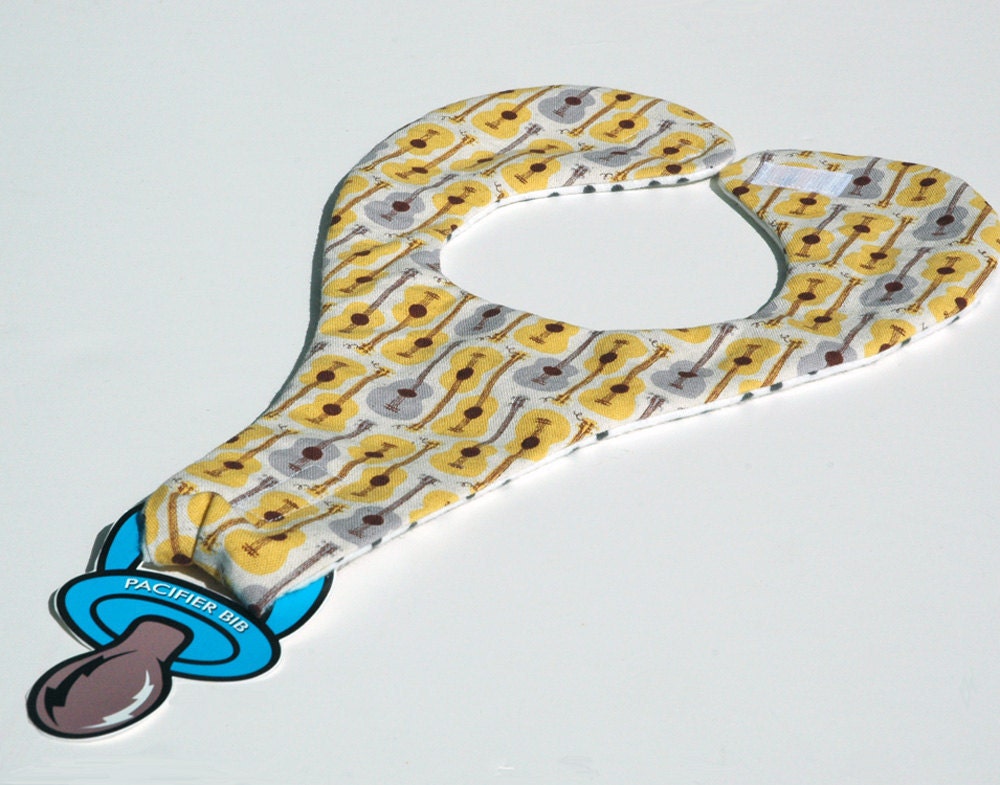 Yellow and Gray Acoustic Guitar Polka Dot Pacifier Bib