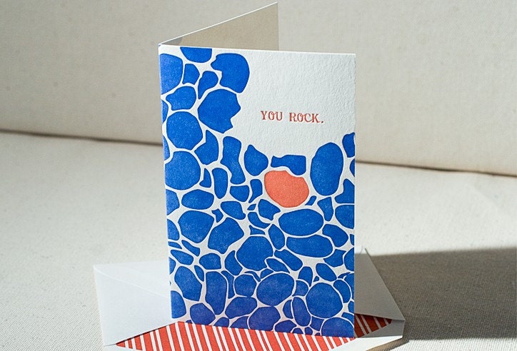 You Rock Letterpress Greeting Card - Bamboo paper, patterned envelope. C4-C29T