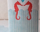 Letterpress Greeting Card - Seahorse Anniversary, Bamboo paper, patterned envelope, C4-H19T