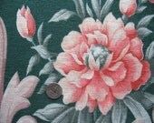 vintage pink and green floral cotton decor fabric panel/piece