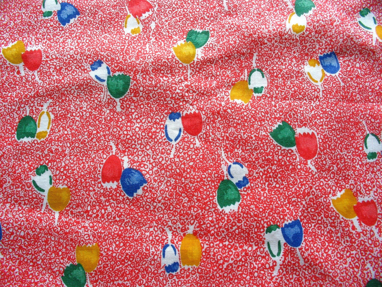 abstract tulip floral print vintage cotton fabric in red, blue and green -- 44 wide by almost 3 yards