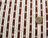 chocolate and off-white striped floral cotton vintage fabric -- 35 wide by 2 yards long